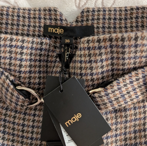 [NWT] Maje Jeling Brown Checked Houndstooth Mini Skirt w/Belt Sz FR 36 Small - Picture 3 of 13